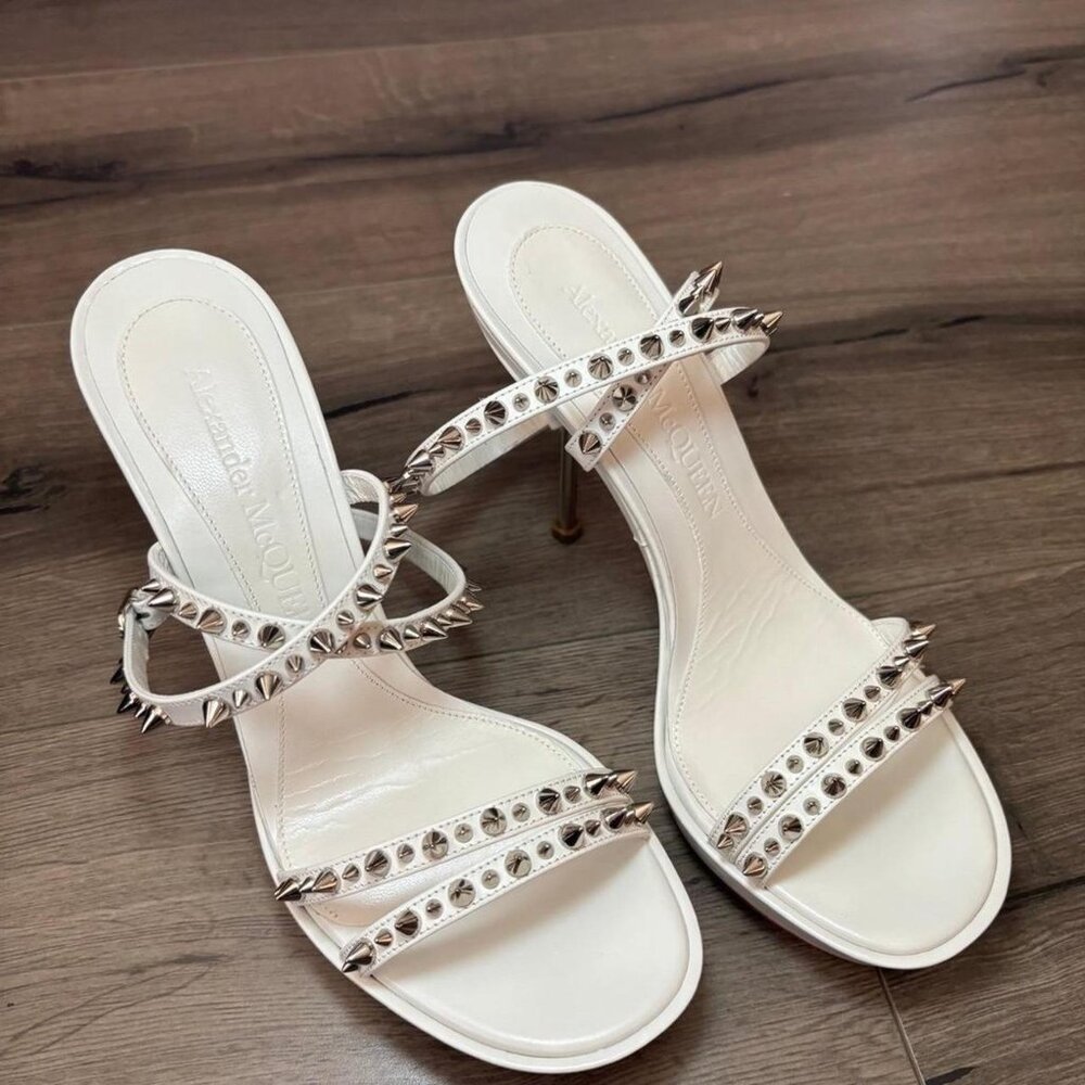 Alexander Mcqueen Punk Studded White Strap Sandals Size 39